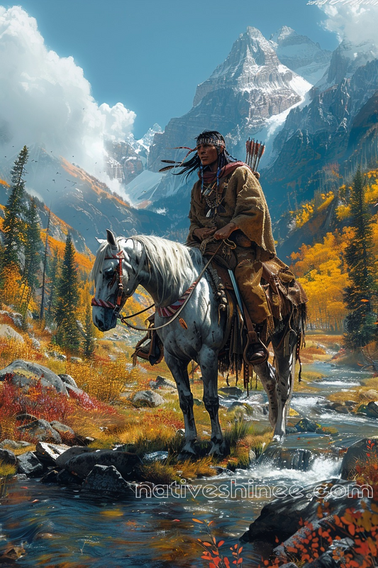 Native Hunter in Mountain Majesty Native American Canvas