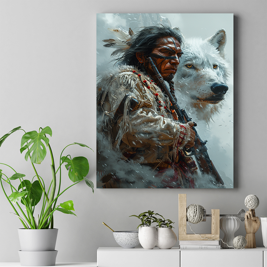 Echoes of the Ancestors: The Warrior and the Wolf Native American Canvas