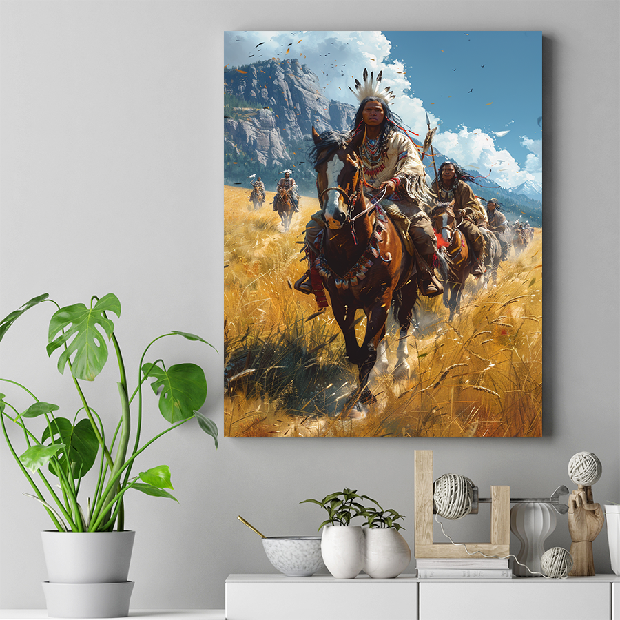 Warriors Riding Through Ancestral Lands Horse Native American Canvas