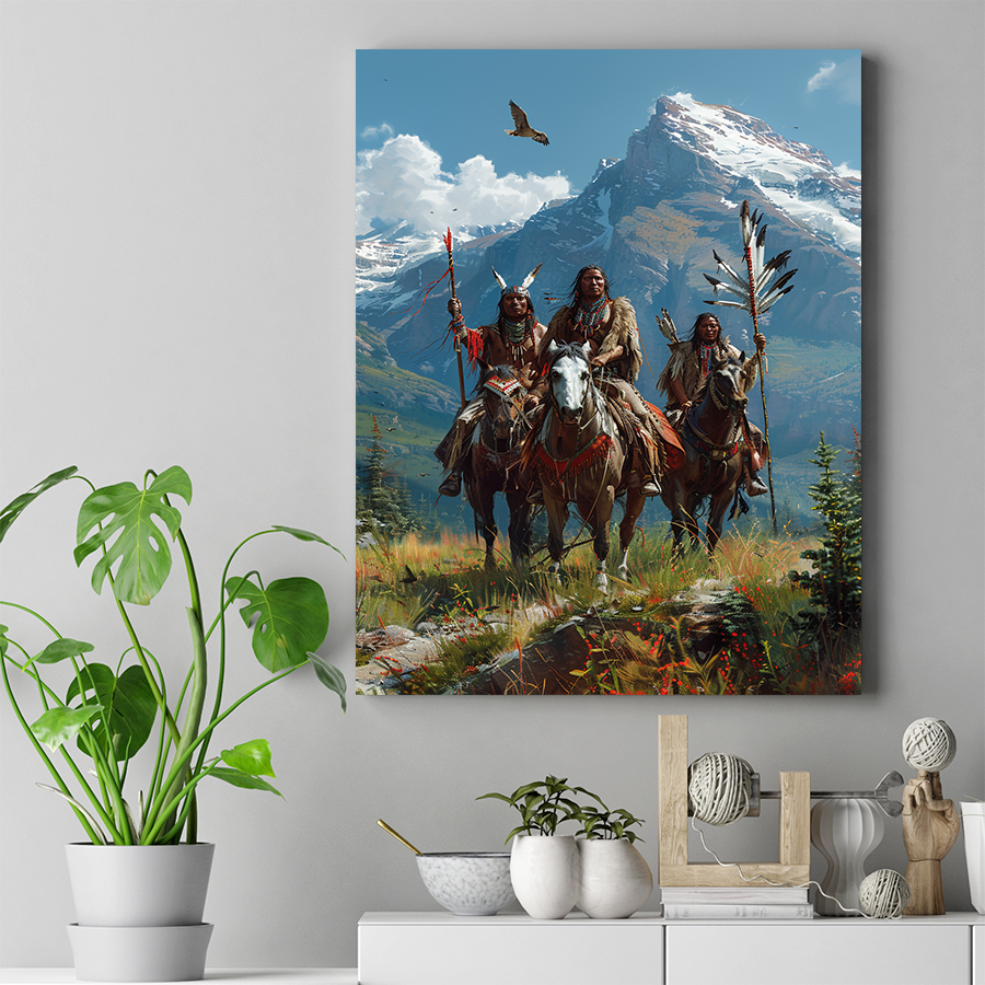 Brave Warriors Under the Watchful Sky Horse Native American Canvas