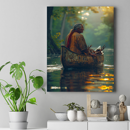 Paddling Through Time and Memory Native American Canvas