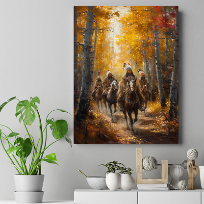 Warriors in the Golden Woods Native American Canvas