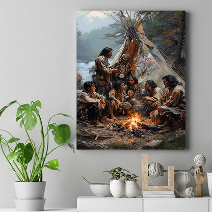 Stories by the Fire Native American Canvas