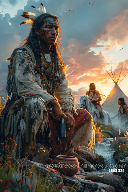 Warrior's Sunset Vigil Canvas