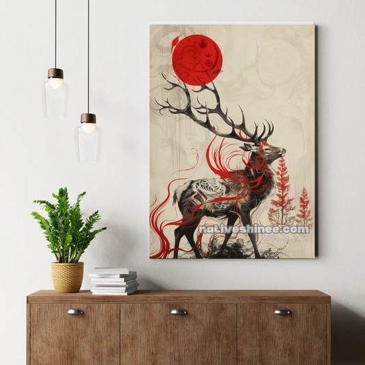 Deer of the Red Sun Canvas