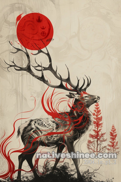 Deer of the Red Sun Canvas