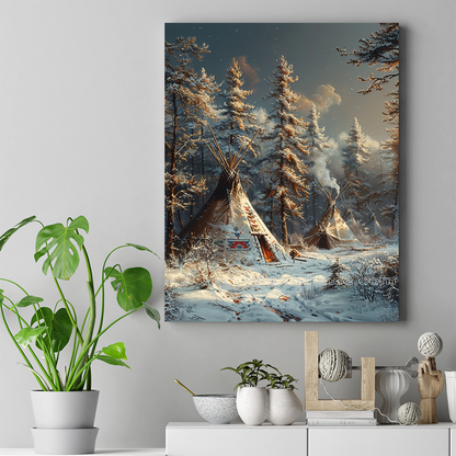 Sunrise Over Snowy Teepees Native American Canvas