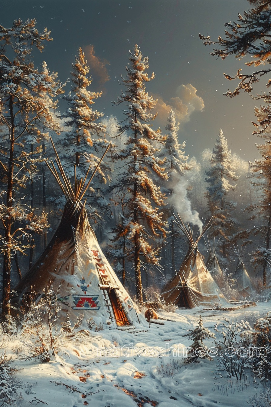 Sunrise Over Snowy Teepees Native American Canvas