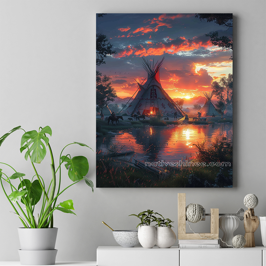 Fiery Sky, Peaceful Waters Native American Canvas