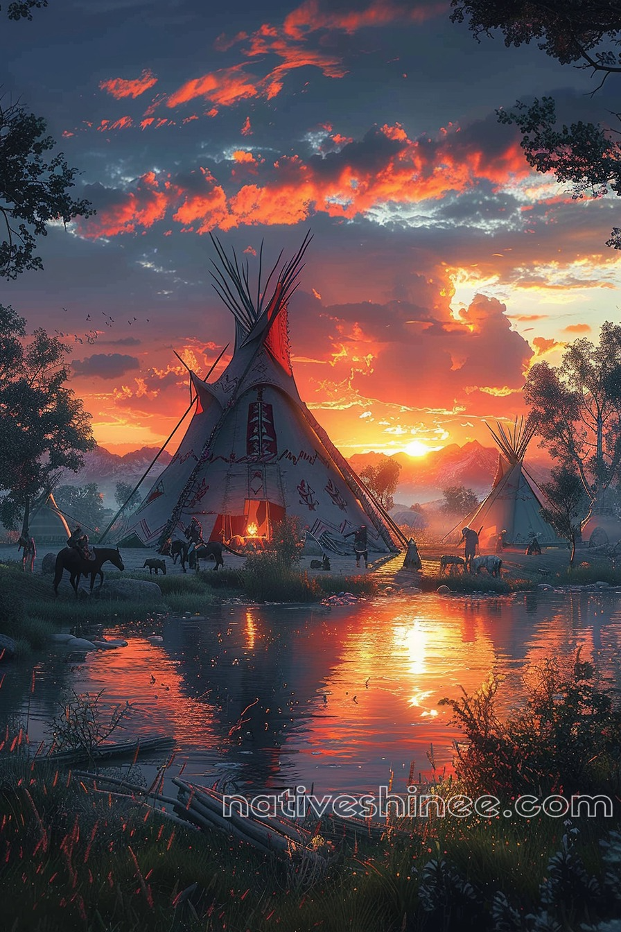 Fiery Sky, Peaceful Waters Native American Canvas