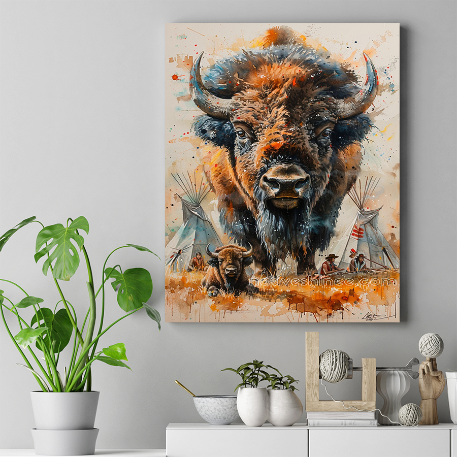 Majestic Bison, Symbol of Strength Native American Canvas