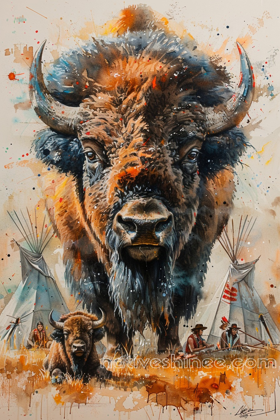 Majestic Bison, Symbol of Strength Native American Canvas