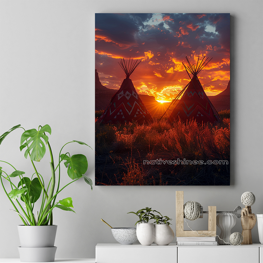 Teepees at Sunset Glow Native American Canvas