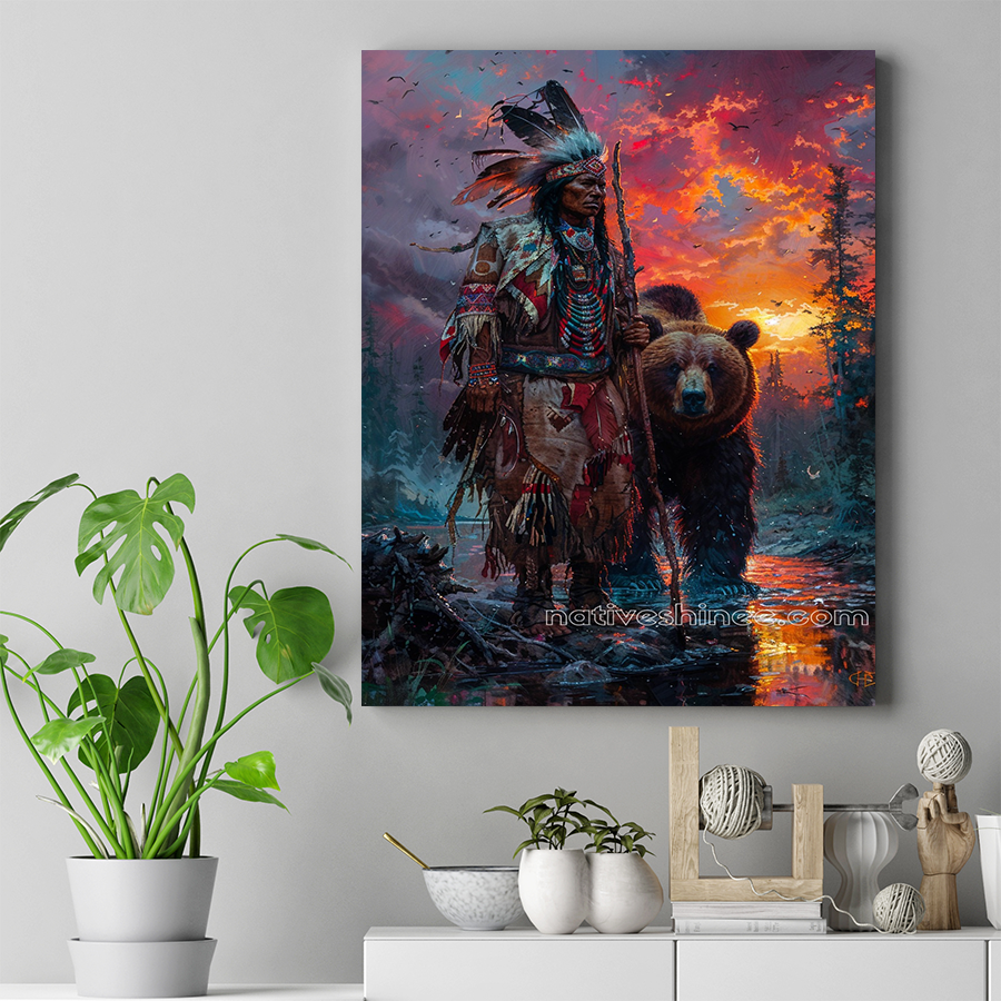 Warrior Spirit with Bear Native American Canvas