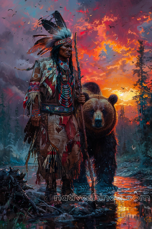 Warrior Spirit with Bear Native American Canvas