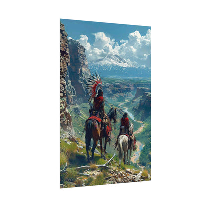 Western Sunset Poster — Native American Riders Landscape Art Print (Rolled Poster)