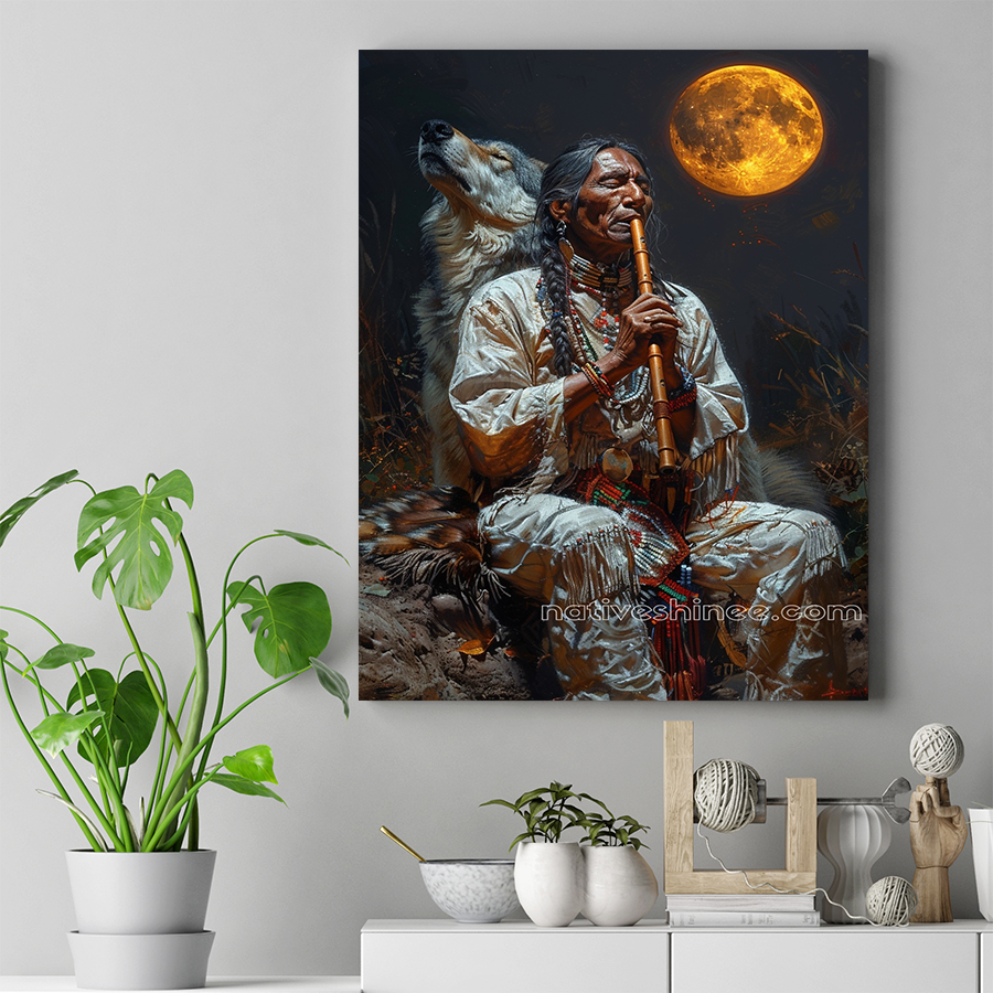 Harmony of the Moonlit Flute Native American Canvas