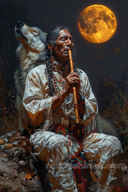 Harmony of the Moonlit Flute Native American Canvas