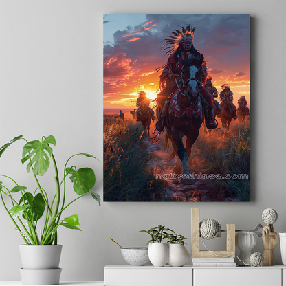 Sunset Charge of the Brave Native American Canvas