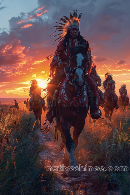 Sunset Charge of the Brave Native American Canvas