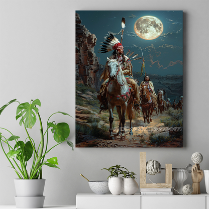 Warriors' Path in Moonlight Native American Canvas