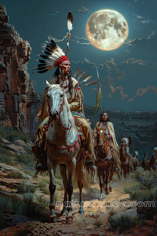 Warriors' Path in Moonlight Native American Canvas