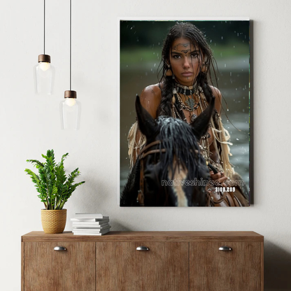 Native Warrior Woman on Horseback Canvas