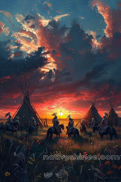 Dusk of the Warrior's Camp Native American Horse Canvas VA