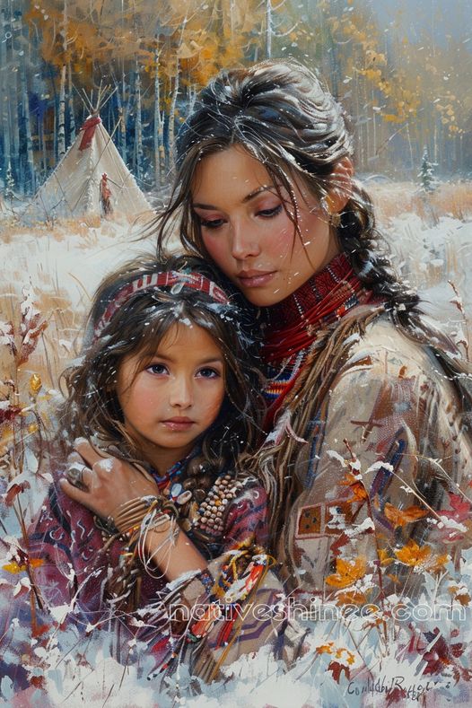 Winter’s Embrace, Mother’s Love Native American Canvas VA