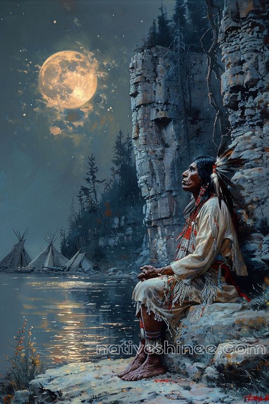 Warrior of the Moonlight Native American Canvas VA