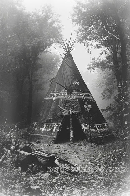 Teepee in the Mist: Native American Canvas
