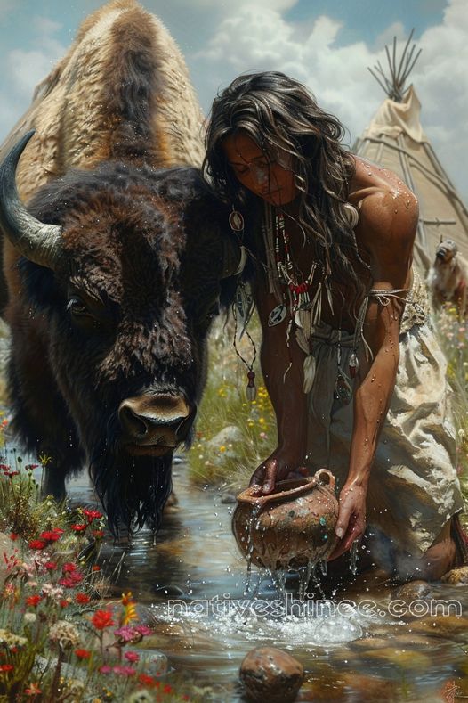 Sacred Waters with the Bison Native American Canvas VA