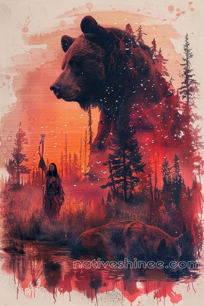 Guardian of the Sacred Forest Bear Native American Canvas VA