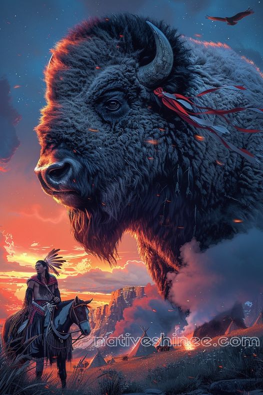 Guardian of the Plains Bison Native American Canvas VA