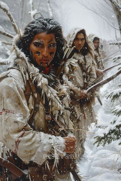 Silent Warriors in the Snow Native American Canvas VA