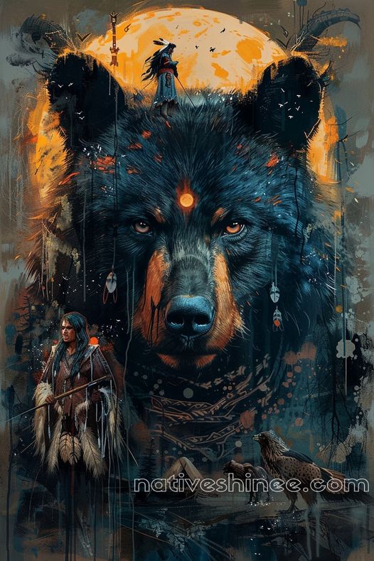 Spirit of the Black Bear Native American Canvas VA