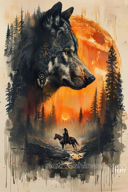 The Spirit of the Wolf and the Warrior Native American Canvas VA