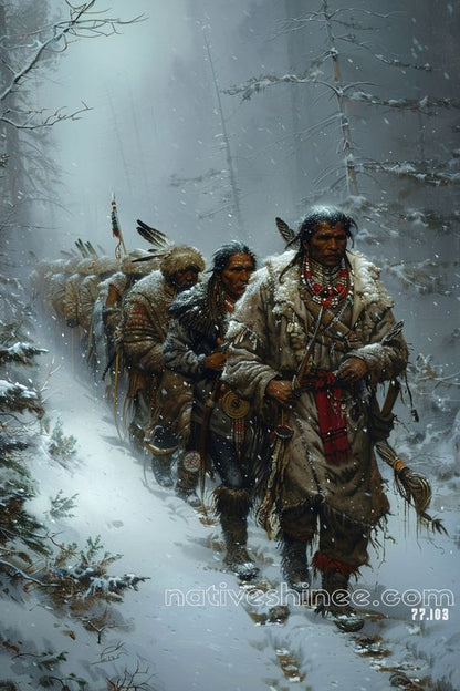 The Journey Through Winter's Silence Native American Canvas VA