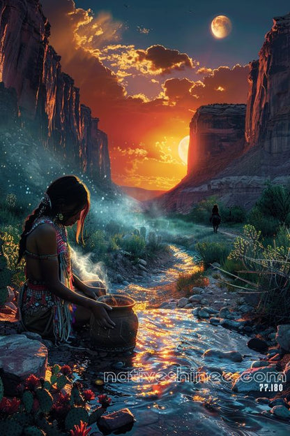 Moonlit Blessings in the Canyon Native American Canvas