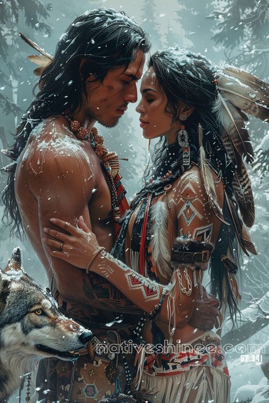 Eternal Bond in Winter’s Embrace Native American Canvas