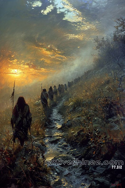 The Journey of a People: Native Trail at Dawn Native American Canvas