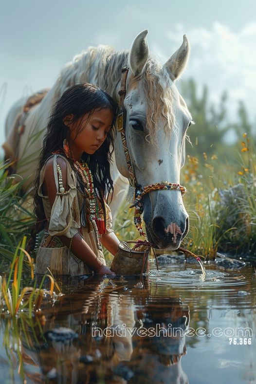 Bond of Trust: Native Girl and Her Horse Native American CanvaS