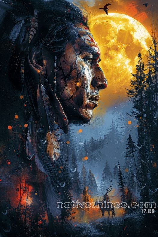 Guardian of the Moonlit Forest Native American Canvas