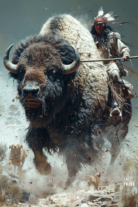 The Power of the Buffalo and Warrior Native American Canvas