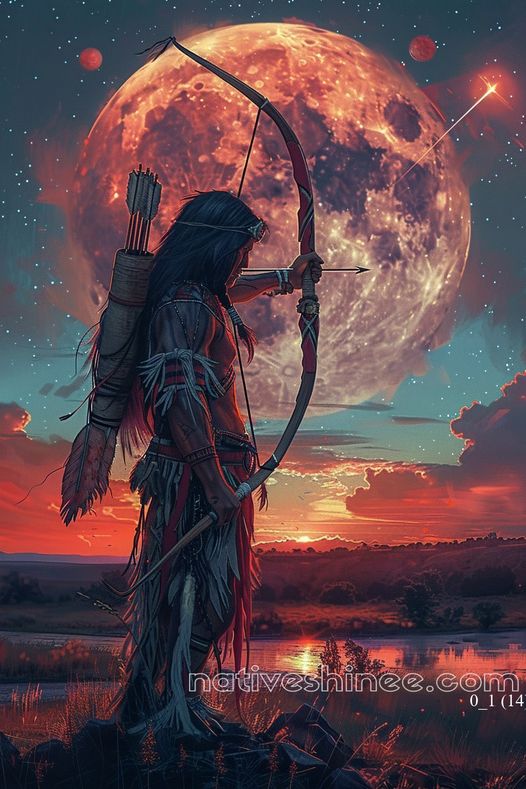 Archer Under the Cosmic Moon Native American Canvas