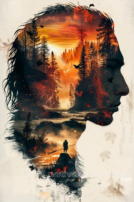 Spirit of the Wilderness - Double Exposure Native American Canvas