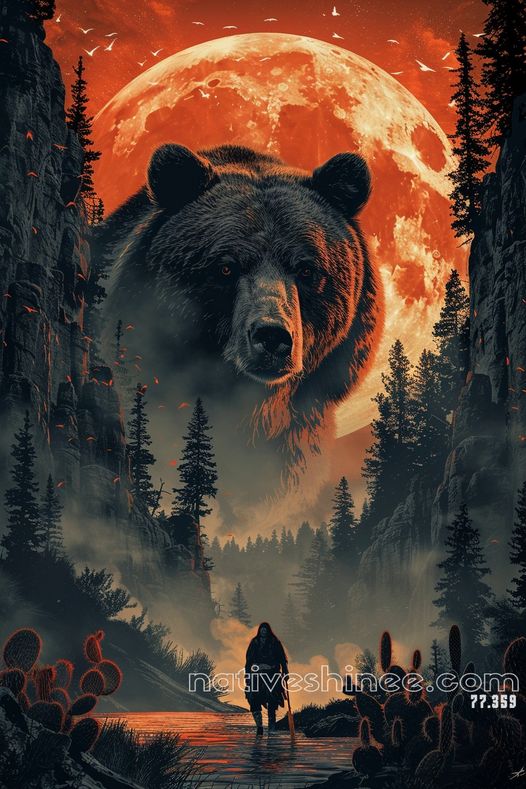 Guardian of the Canyon - Bear Spirit Under the Blood Moon  Native American Canvas