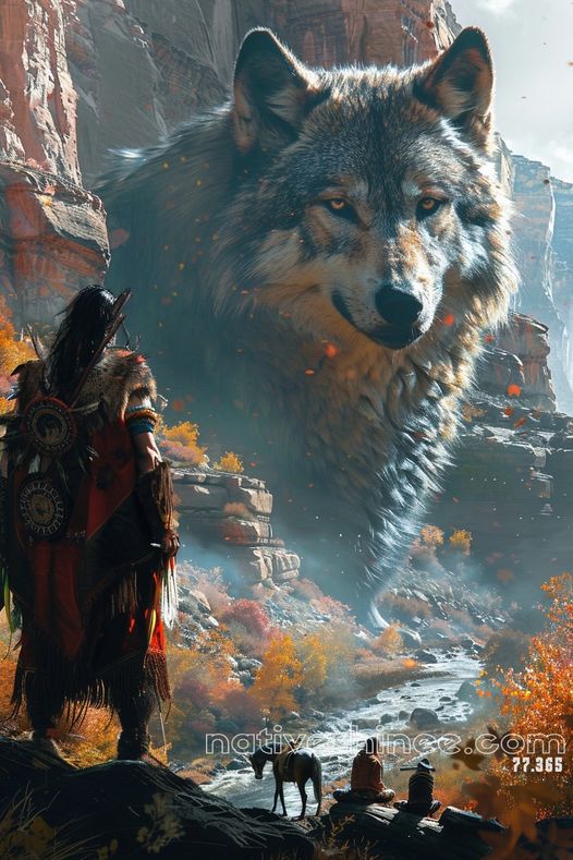 Spirit of the Wolf - Guiding Presence in the Canyon Native American Canvas