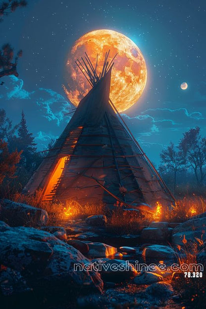 Moonlit Tranquility - The Spirit of the Teepee Native American Canvas