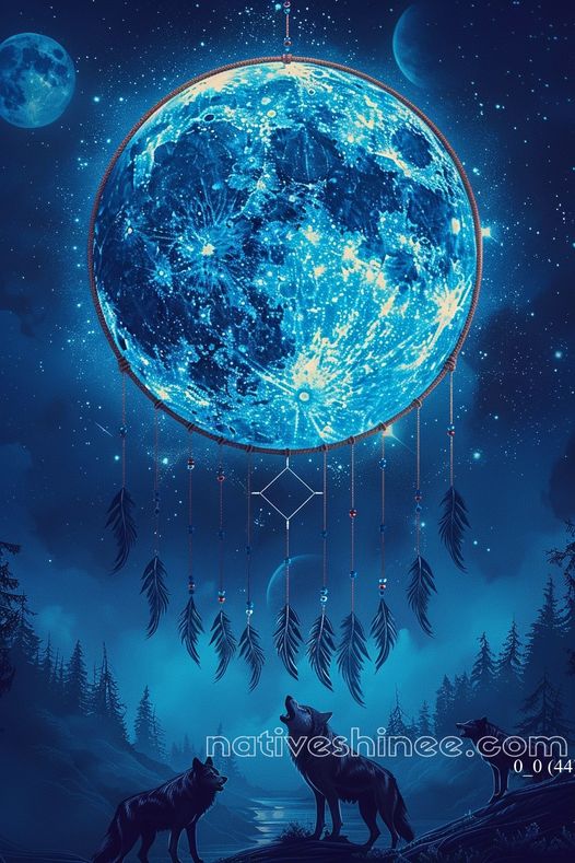 Celestial Guardians Under the Dreamcatcher Moon Native American Canvas